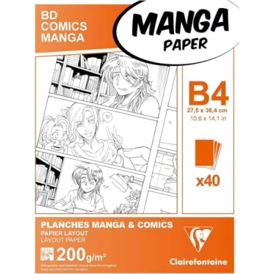 Obrázek Clairefontaine 94049C Manga Etui BD/Comic (DIN B4, 27,5 x 37,4 cm, 40 Blatt, 200 g, geeignet für Filzmarker mit Alkohol, Packung Bögen) weiß