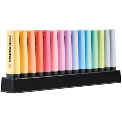 Obrázek Zvýrazňovač STABILO BOSS ORIGINAL Pastel 15dílná sada na stůl se 14 různými barvami