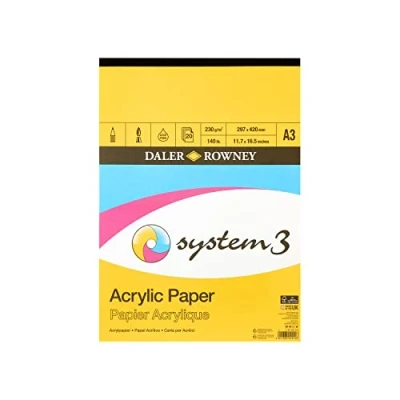 Obrázek Daler Rowney System3 akrylový papír, lněná struktura, 230 g/m², A3, oboustranně lepený, 20 bílých listů, ideální pro profesionální umělce a studenty