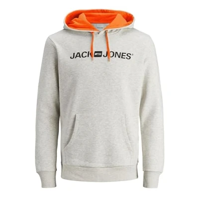 Obrázek JACK &amp; JONES Male svetr s kapucí logo kapucí, White Melange (Shocking Orange/Reg Fit)