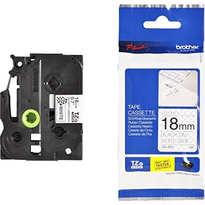 Obrázek Brother Originální bezpečnostní a pečetní páska P touch TZe SE4 18 mm, černá na bílé (kompatibilní mimo jiné s 1830VP, D400/VP, D450, D600/VP, P700, 2430PC), 1724307