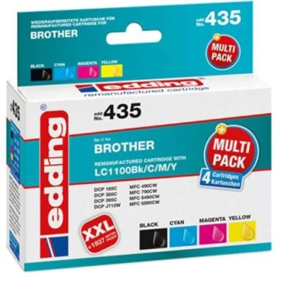 Obrázek edding Patrona do tiskárny EDD 435 Multipack 4 černá, azurová, purpurová, žlutá 1x 17 ml + 3x 9 dosah 735 855 stran nahrazuje Brother LC1100BK/C/M/Y