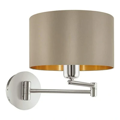 Obrázek EGLO Nástěnná lampa Maserlo, 1 plamenné textilní nástěnné svítidlo, materiál: ocel, látka, barva: matný nikl, taupe, zlatá, objímka: E27, vč. vypínače