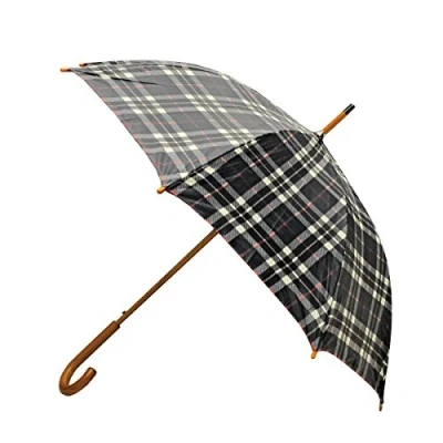 Obrázek Rainbrella Klasický deštník s automatickým otevíráním, rukojeť z pravého dřeva, černý kostkovaný, 117 cm