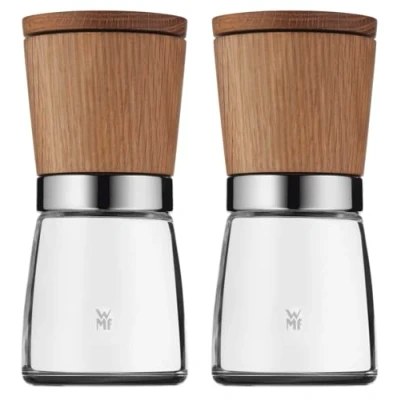 Obrázek mlýnek na pepř a sůl WMF Ceramill Nature, 2dílná sada, neplněné, keramický mlýnek, dřevo, sklo, koření sůl, pepř, čili papričky, sušené koření, v 14 cm, Ø 6 cm