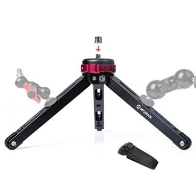 Obrázek Mini Tripod Moman TR01 Small stativ stolní malý kamery CNC hliník 1/4 3/8 šroubovací upevnění max. 80 kg zatížení pro Canon Sony Nikon, Panasonic DSLR fotoaparát, chytrý telefon, gimbal,