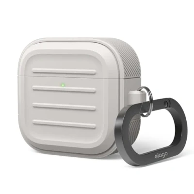 Obrázek elago Pouzdro Armor kompatibilní s AirPods 4. generace pouzdrem 4, včetně karabiny, podporuje bezdrátové nabíjení, nárazuvzdorné, plná ochrana (hluk)