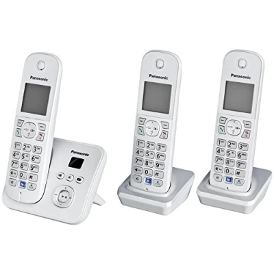 Obrázek Panasonic KX TG6823GS DECT bezdrátový telefon se záznamníkem hovorů (3 mobilní díly, nízké vyzařování, Eco Modus, GAP telefon, pevná linka) perlově stříbrný