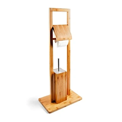Obrázek Relaxdays WC souprava z bambusu, v x š h: 82 36 21 cm, stojací s štětkou a držákem toaletního papíru, držák přírodní