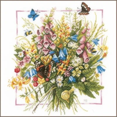 Obrázek LANARTE PN Zählmusterpackung Sommerliches Bukett Kreuzstichpackung, Baumwolle, Mehrfarbig, 36 x 38 0.3 cm