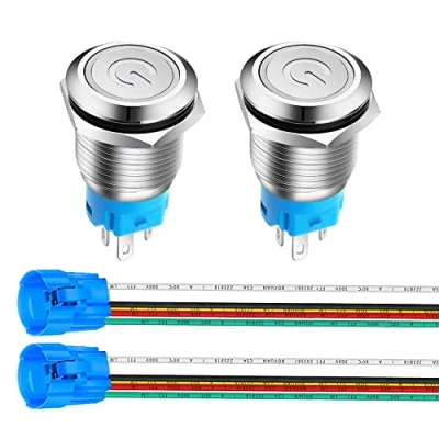 Obrázek Gebildet 2 kusy 16 mm ušlechtilá ocel Latching tlačítkový spínač 3V 5V 6V 7. 9V/3A Symbol napájení LED 1NO1NC SPDT ON Off vodotěsný kolébkový se zásuvkou zástrčka (bílá LED)