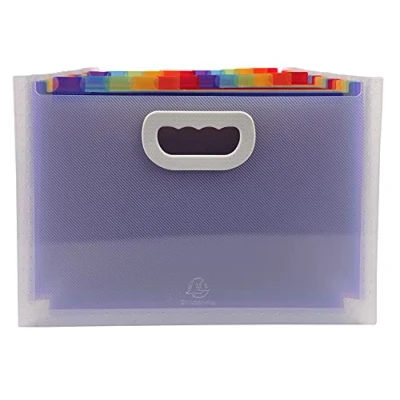 Obrázek Exacompta 55198E Premium Kunststoff Fächermappe Crystal mit Tragegriffen für DIN A4 24 vollfarbige Fächer, 2 Etikettenhalter Visitenkarten inklusive Etikettenbögen, Ordnungsmappe transparent