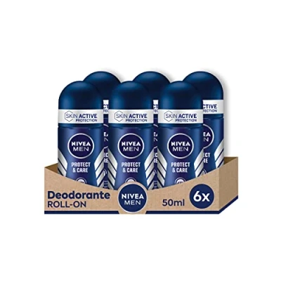 Obrázek NIVEA MEN Protect &amp; Care Roll On Deodorant Antitranspirant 6 x 50 ml Deo mit 0% Alkohol Complex reguliert die Transpiration für 48h