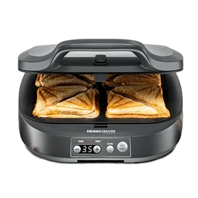 Obrázek ROMMELSBACHER Sandwich Maker ST 1800, 4 XL sendviče, nepřilnavý povrch, časovač na 15 minut, automatické vypnutí, kryt Cool Touch, 1800 W, břidlicově šedá