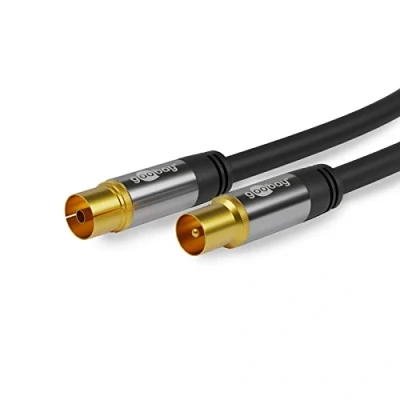 Obrázek Goobay 70389 kabel k televizní anténě, koaxiální zdířka na zástrčku, 4násobně stíněný, 135 dB, pozlacený, černý, (10,0 m)