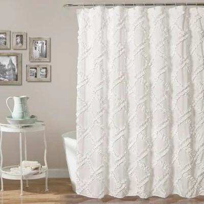 Obrázek Lush Decor, Sprchový závěs s volány, strukturovaný styl Shabby Chic, 183 x cm, bílý