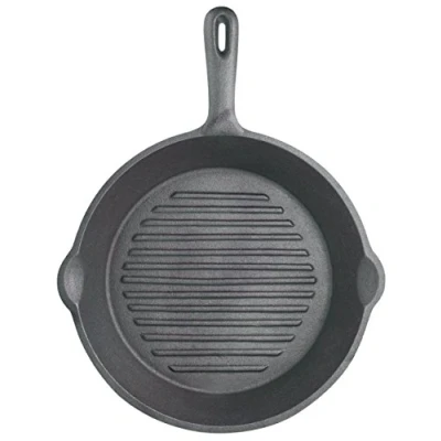 Obrázek Litinová grilovací pánev KitchenCraft, vhodná na indukci, kulatá, 24 cm, žebrované dno, s povrchovou úpravou