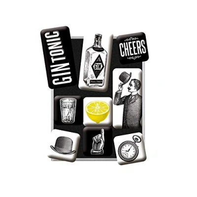 Obrázek Nostalgic Art Retro magnety na lednici, 9 kusů, Gin Tonic nápad dárek jako barové příslušenství, magnetická sada pro magnetickou tabuli, vintage design