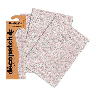 Obrázek Decopatch Papír č. 717 (růžovo pestrobarevné, bílé rozptýlené květy, 395 x 298 mm) balení 3 ks