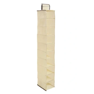 Obrázek Premier Housewares Creme Brown Trim 10 odstavec Hanging Shoe Organizer, polyester, šlehačka, 28 x 15 120