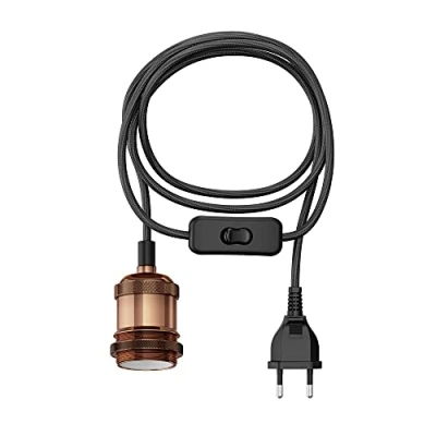 Obrázek ledscom.de textilní kabel RETRA, zástrčka, vypínač, bronzová, 3 m, objímka žárovky, 1x E27 max. 60 W, LED, Diy, nástěnná lampa, lampy, E27, kabel, závěsná síťová