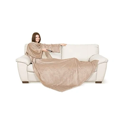 Obrázek Kanguru Fleecová deka s rukávy jednobarevná, polyester, krémově béžová, 140 x 210 cm