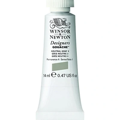 Obrázek Winsor &amp; Newton 605436 Designer kvaš neutrální šedá č. 3, tuba 14 ml matné krycí barvy kvaše, ideální pro kvašové obrazy, brilantní, stálobarevné s velkou silou