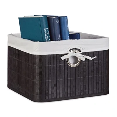 Obrázek Relaxdays Úložný koš, látkový potah, bambus, obdélníkový, koupelna, doplňky, hračka, V x Š H: 20 31 cm, černý