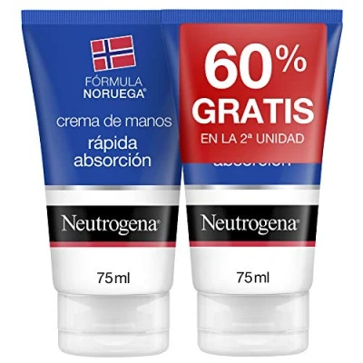Obrázek Neutrogena, Crema de Manos Rápida Absorbción, reparadora Grietas, Fórmula Noruega, Para Pieles Secas y Agrietadas, Textura Ligera no Grasa, Absorción, Con Glicerina, balení 2 x 75 ml