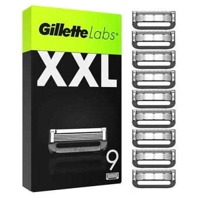 Obrázek Náhradní čepele Gillette Labs, kompatibilní s holicím strojkem GilletteLabs čisticím prvkem a Heated Razor, 9 náhradními čepelemi