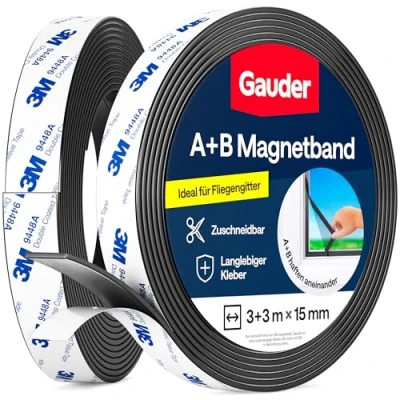 Obrázek GAUDER Magnetický pásek A+B pro sítě proti hmyzu a komárům Samolepicí magnetické proužky se silným vzájemným přitažením magnetická lepicí páska s protikusem lepidlem (3+3 m)