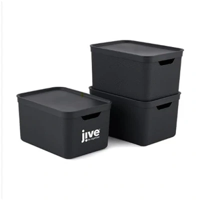 Obrázek Jive Dekobox 3dílná sada úložný box 16 l s víkem, plast (PP recyklovaný), tmavě šedá, 3 x (37. 5 27. 8 29. cm), antracit