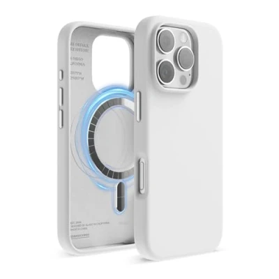 Obrázek elago Magnetické silikonové pouzdro kompatibilní s iPhone 16 Pro, 6,3 palce, veškerým příslušenstvím MagSafe zabudované magnety, silikon Soft Grip, nárazuvzdorné (bílé)