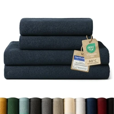 Obrázek Blumtal Premium froté sada ručníků 4dílná 100% bavlna Osuška s certifikací Öko TEX 2X (70 x 140 cm) + Towel (50 100 savé ručníky modrá tmavá