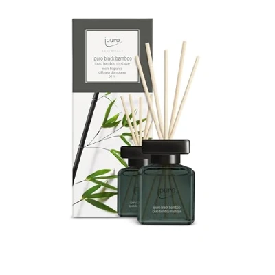 Obrázek ipuro Essentials pokojová vůně Black Bamboo 50 ml osvěžovač prostoru s jasmínem, citronem, jablkem a dřevitým vůní amber pižma Note Aroma Difuzér tyčinkami vzduchu do bytu