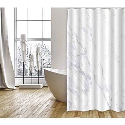 Obrázek MSV Cotexsa by Premium Anti Schimmel Textil Duschvorhang Bakteriell, waschbar, 100% wasserdicht, mit 12 Duschvorhangringen Polyester, „Toscana“ Marmor Weiß 180x200cm Made in Spain