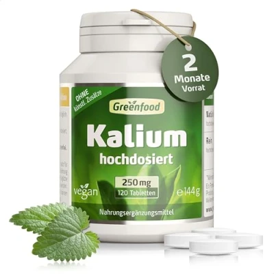 Obrázek Greenfood Draslík, 250 mg, 120 tablet nervový systém, svalová funkce a krevní tlak. Bez umělých přísad. genetického inženýrství. Vegan.