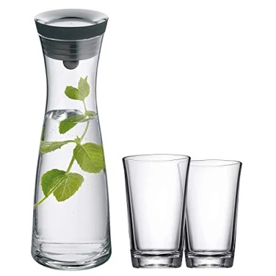 Obrázek WMF Karafa na vodu v černé Basic 1,0 l, výška 29 cm, s uzávěrem CloseUp, materiál sklo, Cromargan, nerez a dvě sklenice 0,25 l
