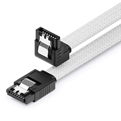 Obrázek deleyCON 60 cm SATA 3 kabel Nylon 6 Gbit/s datový III připojovací Serial ATA spojovací pro Mainboard &amp; pevný disk HDD SSD 1 S L konektor 90 závitovaný bílý