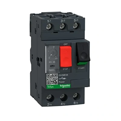 Obrázek Schneider Electric GV2ME08 Motorschutzschalter, 3p, 2,5 4A, Tasterbetätigung, Schraubanschluss 45 x 89 78.2 mm