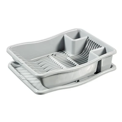 Obrázek Curver 228565 odkapávací mřížka na nádobí + podnos, malá, 12 talířů, plast, šedá, 29 x 10,5 39 cm
