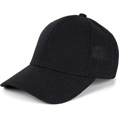 Obrázek styleBREAKER Unisex lněná baseballová čepice jednobarevná, 6 panelová kšiltovka, kovová přezka nastavitelná 04023089, černá