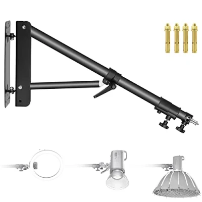 Obrázek NEEWER Montáž na stěnu trojúhelníkové rameno boom pro fotografické blesky, monolight, softbox, deštník, reflektor a kruhové světlo, podpora otáčení o 180 stupňů, max. délka 4 noha/125 cm