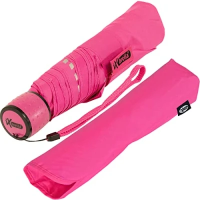Obrázek iX brella Mini dětský deštník Safety Reflex extra lehký, Neonově tmavorůžová, Kapesní ruční otvírák