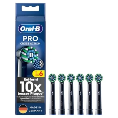 Obrázek Oral B Náhradní kartáčky pro CrossAction elektrický zubní kartáček, 6 kusů, vynikající čištění zubů s inovativními štětinami ve tvaru X, originální nástavec zubního kartáčku Made in