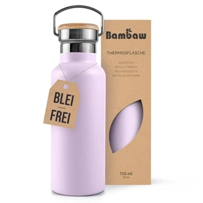 Obrázek Bambaw Isolierflasche 750ml, Trinkflasche Lila, Edelstahl Trinkflasche, Wärmende und Kühlende Thermosflasche 750ml Fliederlila