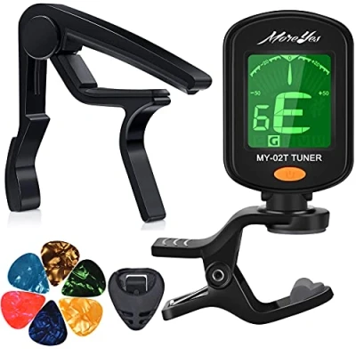Obrázek Stimmgerät für Chromatic, Gitarre, Bass, Violine, Ukulele, inklusive Kapodaster und Halterung Capo+Tuner