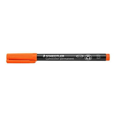 Obrázek STAEDTLER permanentní popisovač Lumocolor, oranžový, klínový hrot cca 1,0 2,5 mm, odolný proti rozmazání a vodě, Made in Germany, dlouhá životnost, 10 oranžových univerzálních tužek v kartonovém