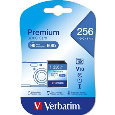 Obrázek Verbatim paměťová karta Premium U1 SDXC, 256 GB, SD pro nahrávání videa ve Full HD, s integrovanou ochranou proti zápisu, černá, mimo jiné