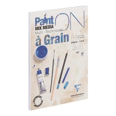Obrázek Clairefontaine 975050C PaintOn Block (mit 2 Körnungen, 250 g, hochqualitativ, DIN A3, 29,7 x 42 cm, geleimt, 20 Blätter, ideal für Multitechniken, 100% Zellulose) weiß